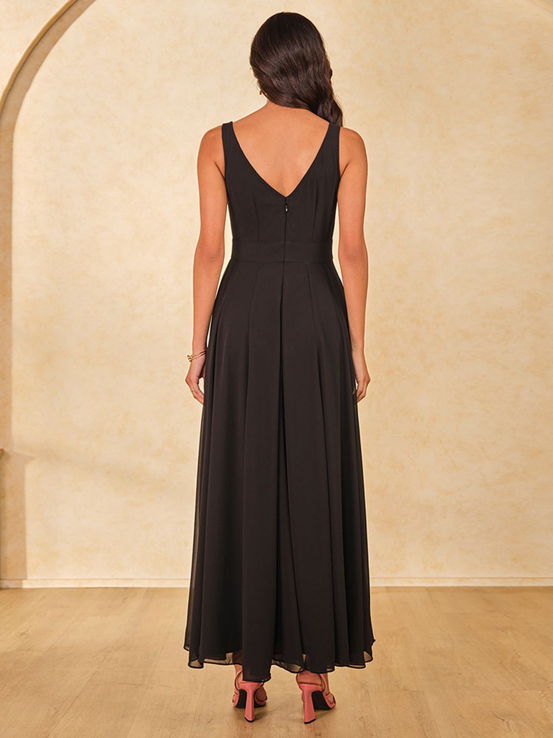 AND Women Solid Shoulder Straps Sleeveless Flared Maxi Dress