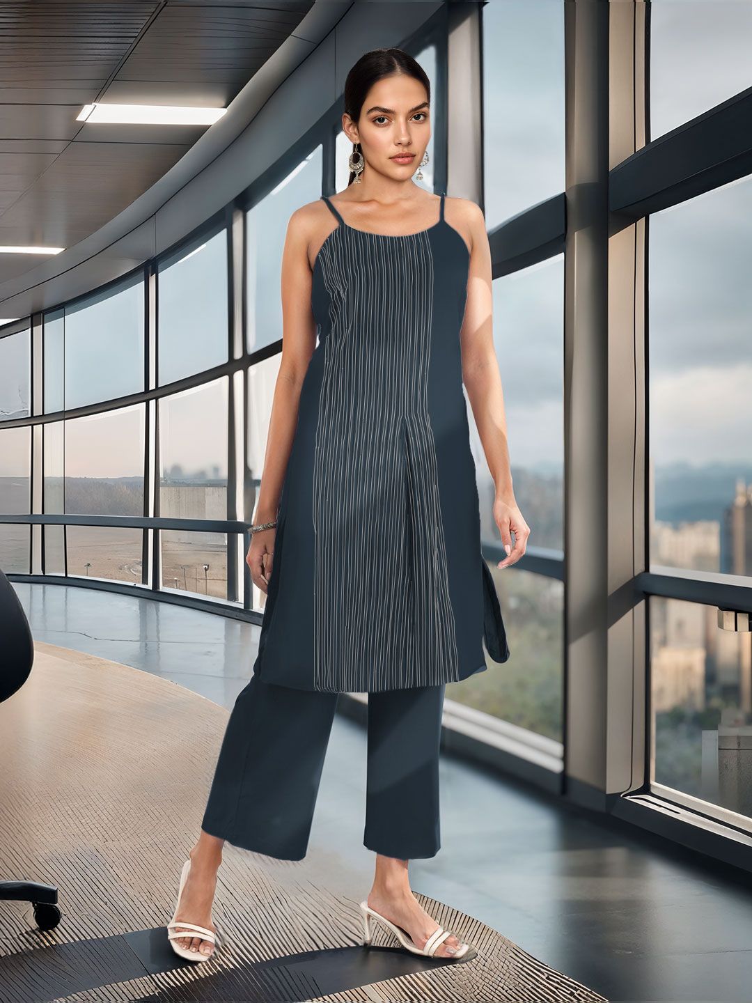 Anouk Women Striped Regular Kurta With Palazzos