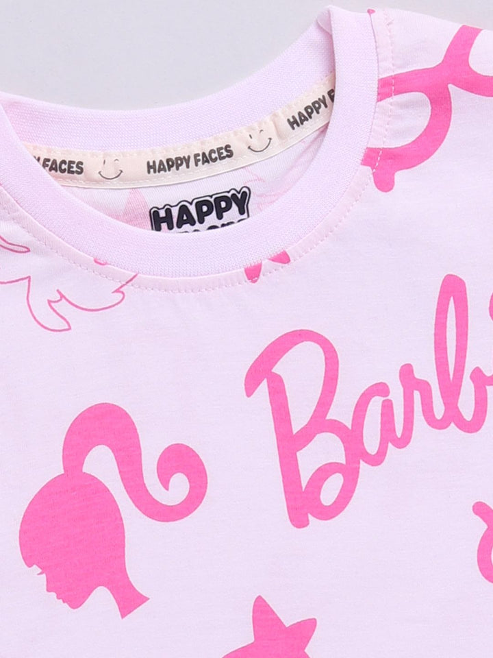 Happy Faces Kids Girls Barbie Printed Pure Cotton T-Shirt