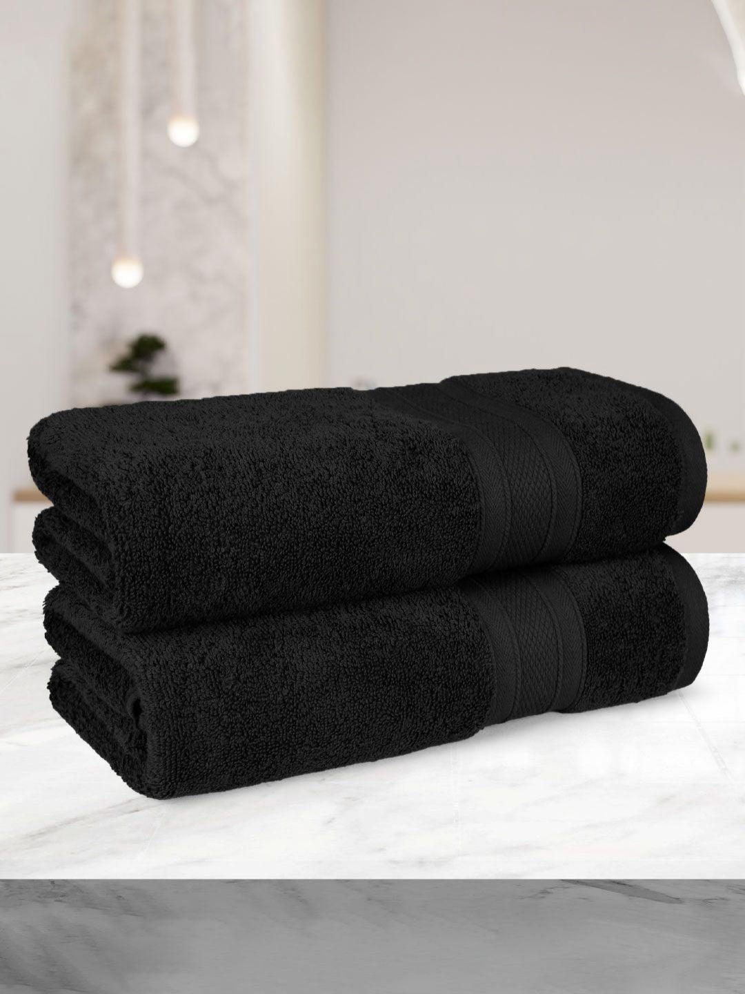 MYTRIDENT Black 2 Pieces Cotton 500 GSM Bath Towel