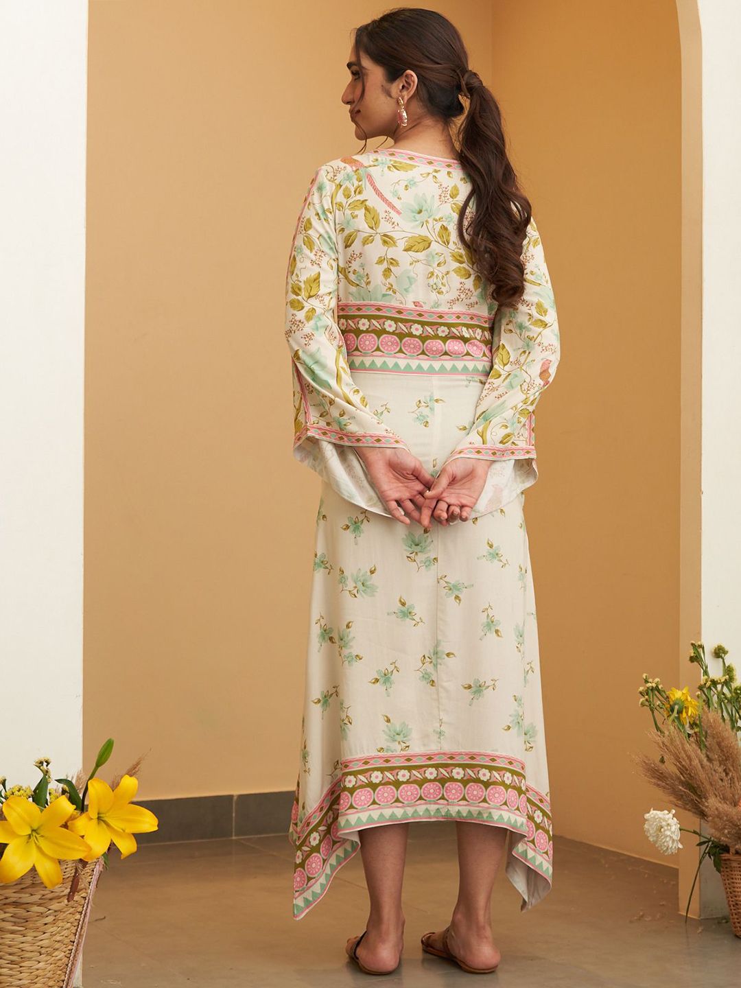 Rustorange Women Floral Print A-Line Midi Dress