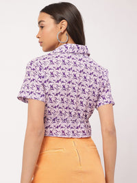 DressBerry Floral Tie-Up Cinched Waist Crop Top