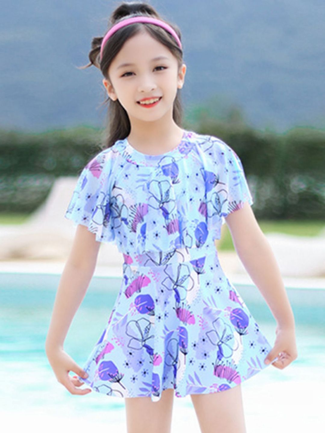 YK Girls Printed Swim Dress