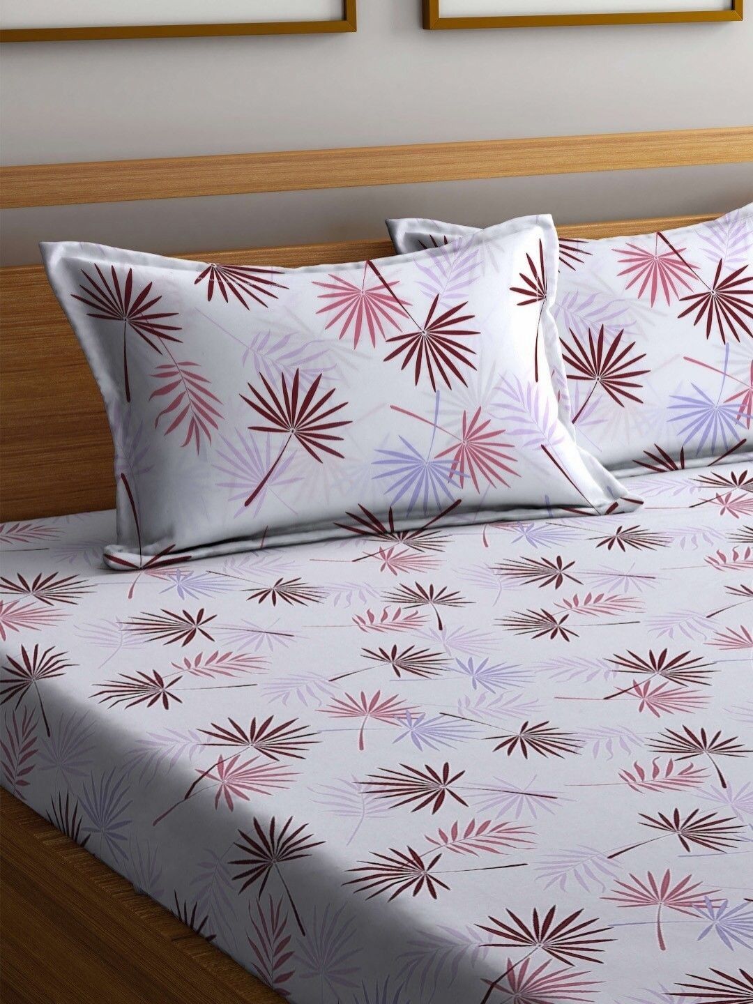 BOMBAY DYEING 525B Brown & White Floral 164 TC Pure Cotton Queen Bedsheet Set