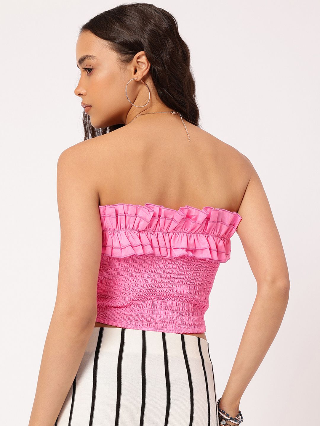 DressBerry Dollface Chic Ruffle Detail Smocked Tube Top