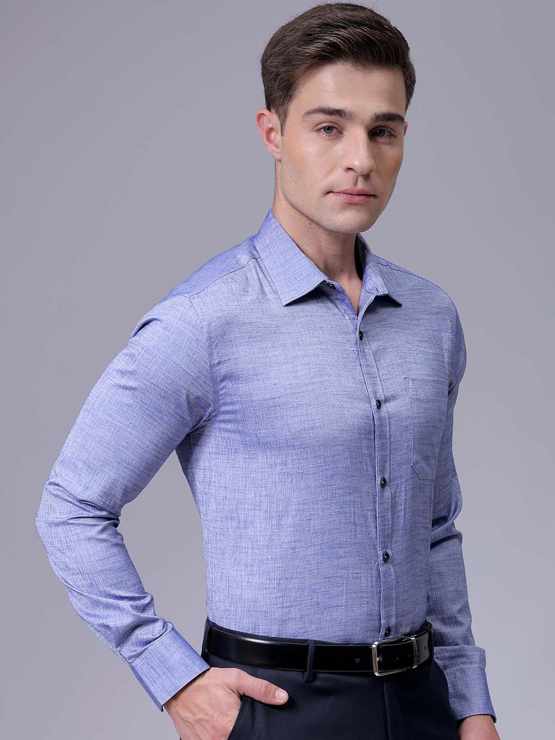 The Indian Garage Co. X Luxe Men Slim Fit Cutaway Collar Textured Cotton Formal Shirt