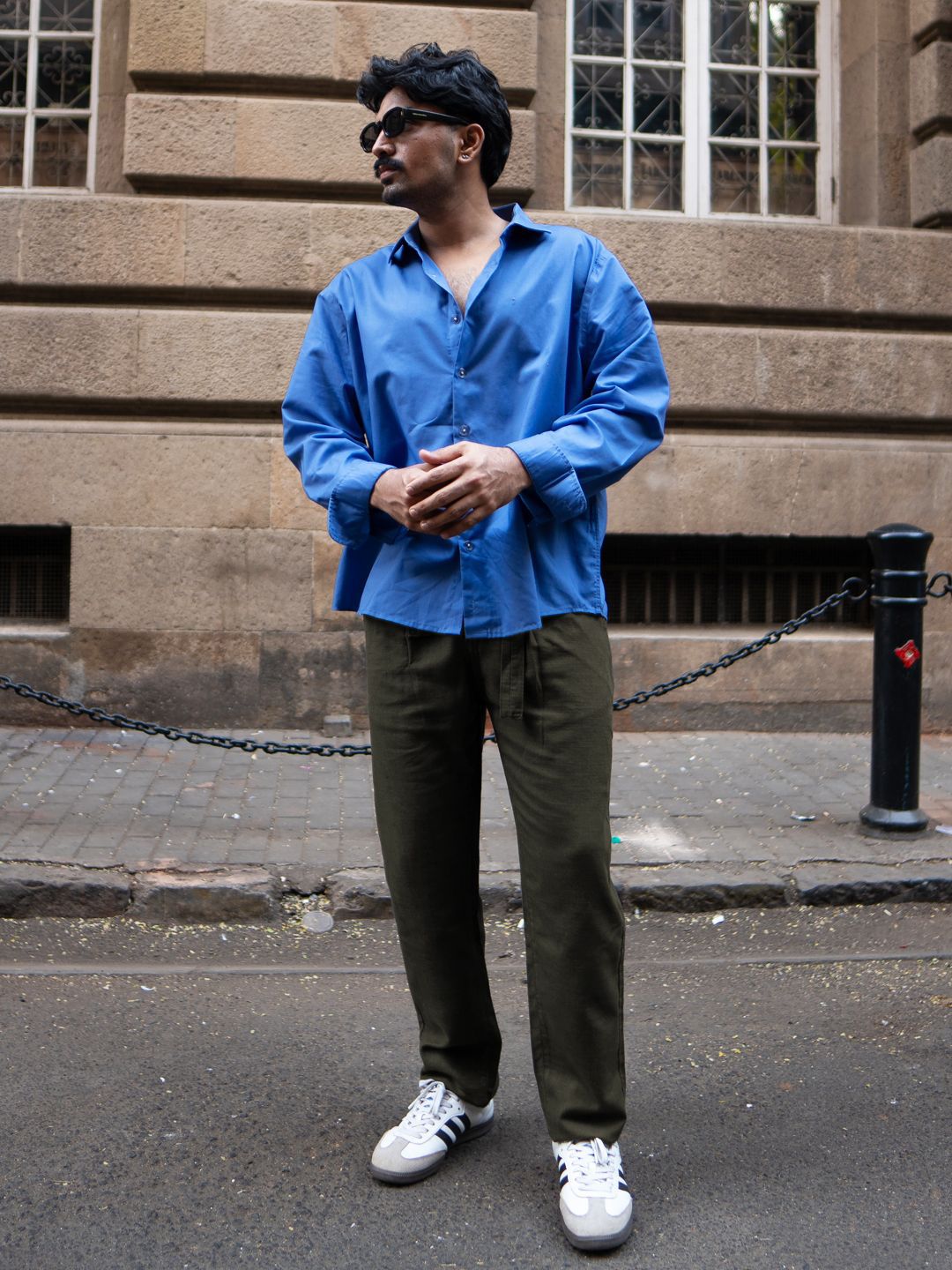 Powerlook Olive Cotton Pant With Belt