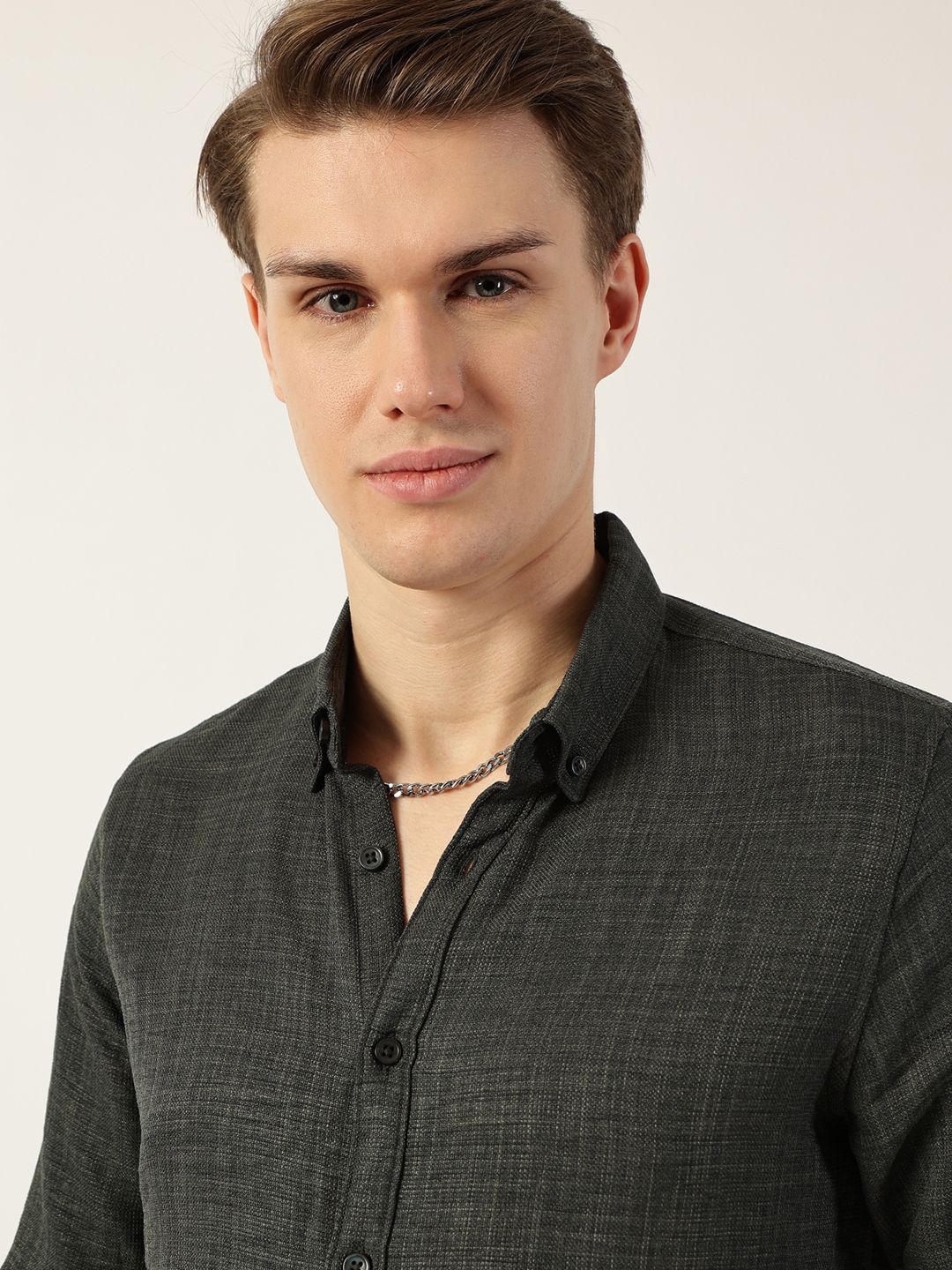 Thomas Scott Men Classic Button-Down Collar Solid Slim Fit Casual Shirt