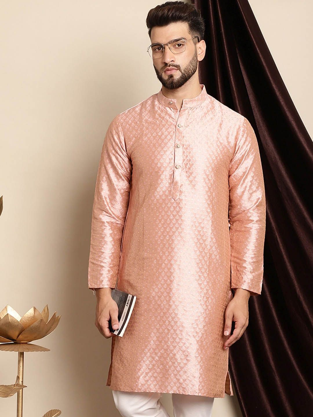 Anouk Ethnic Motifs Woven Design Jacquard Silk Kurta