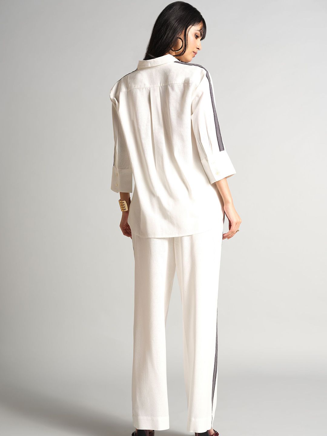 AND Side Stripes-Detail Three-Quarter Sleeves Shirt & Trouser