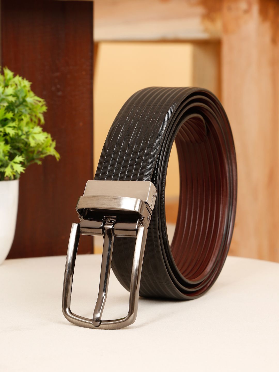 Teakwood Leathers Men Textured Leather Formal Belt