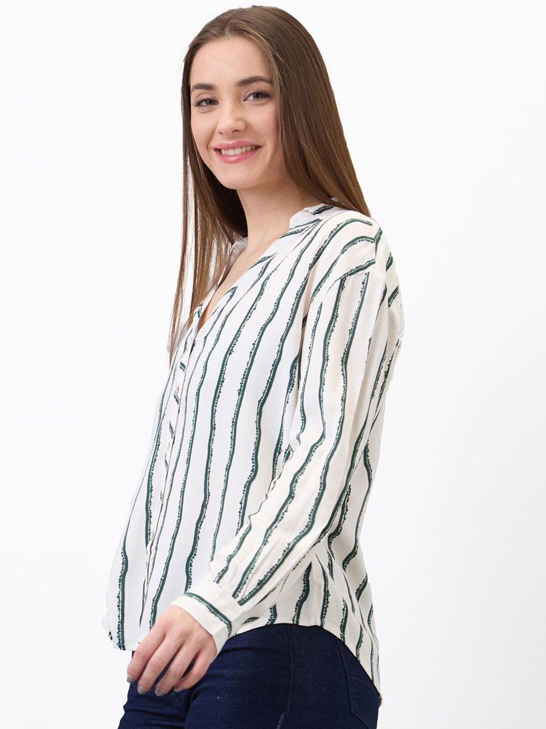 SPYKAR Women Spread Collar Vertical Striped Casual Shirt