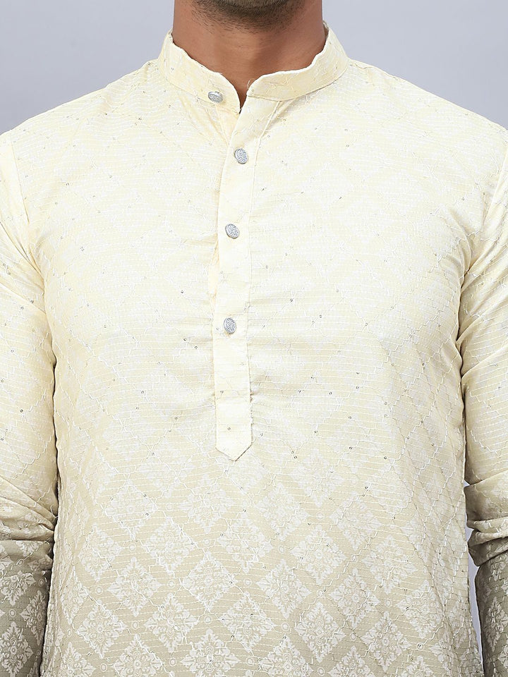 Jompers Ombre Printed Mandarin Collar Sequinned Straight Kurta With Pyjamas