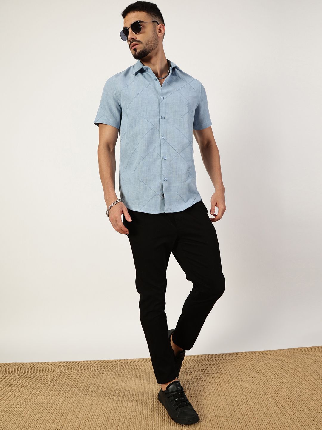 Thomas Scott Men Premium Spread Collar Checked Slim Fit Casual Shirt
