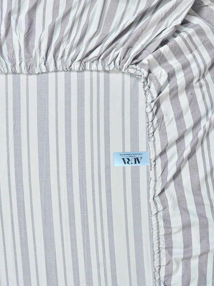 Aura Grey & Blue Striped 300 TC Fitted King Bedsheet Set 2.50 x 2.25 m