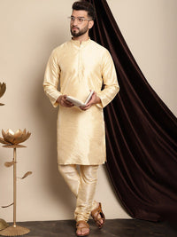 Kurta Sutera Dupion Biasa Anouk Beige Band Collar dengan Churidar
