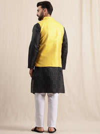 Anouk Geometric Printed Band Collar Straight Kurta With Pyjama And Nehru jacket
