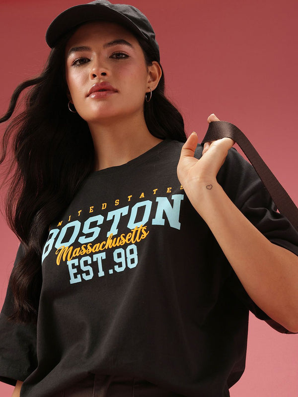 DressBerry Relaxed Fit Typography Printed Pure Cotton T-shirt