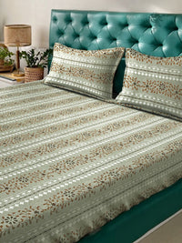 Myntra Elegant Homes Green Floral Pure Cotton 400 TC King Bedsheet Set 2.5m x 2.25m