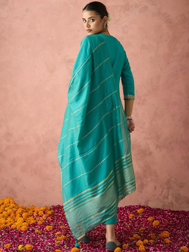KALINI Ethnic Motifs Embroidered Straight Kurta With Trousers & Dupatta