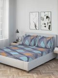 KLOTTHE Grey Geometric Printed Fitted 300 TC Double King Bedsheet With 4 Pillow Covers