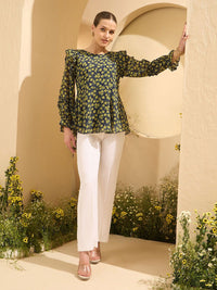 Antheaa Women Floral Print Flutter Sleeve Chiffon Top