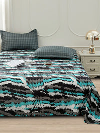 Story@home Fluorescent Green Abstract Printed 240 TC Satin Finish Queen Bedsheet Set