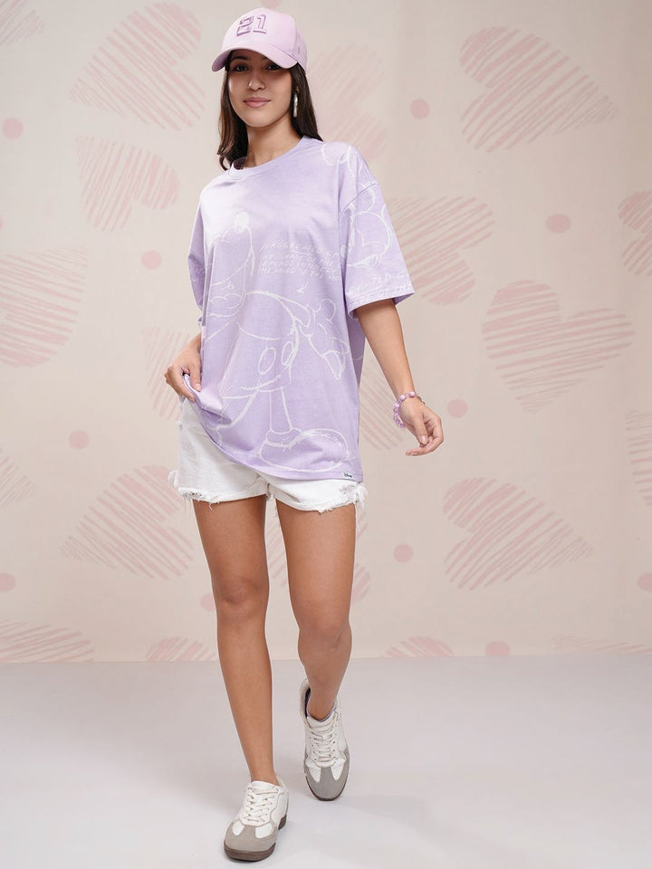 Tokyo Talkies Women Graphic Printed Round Neck Oversized Mickey Mouse Tshirt