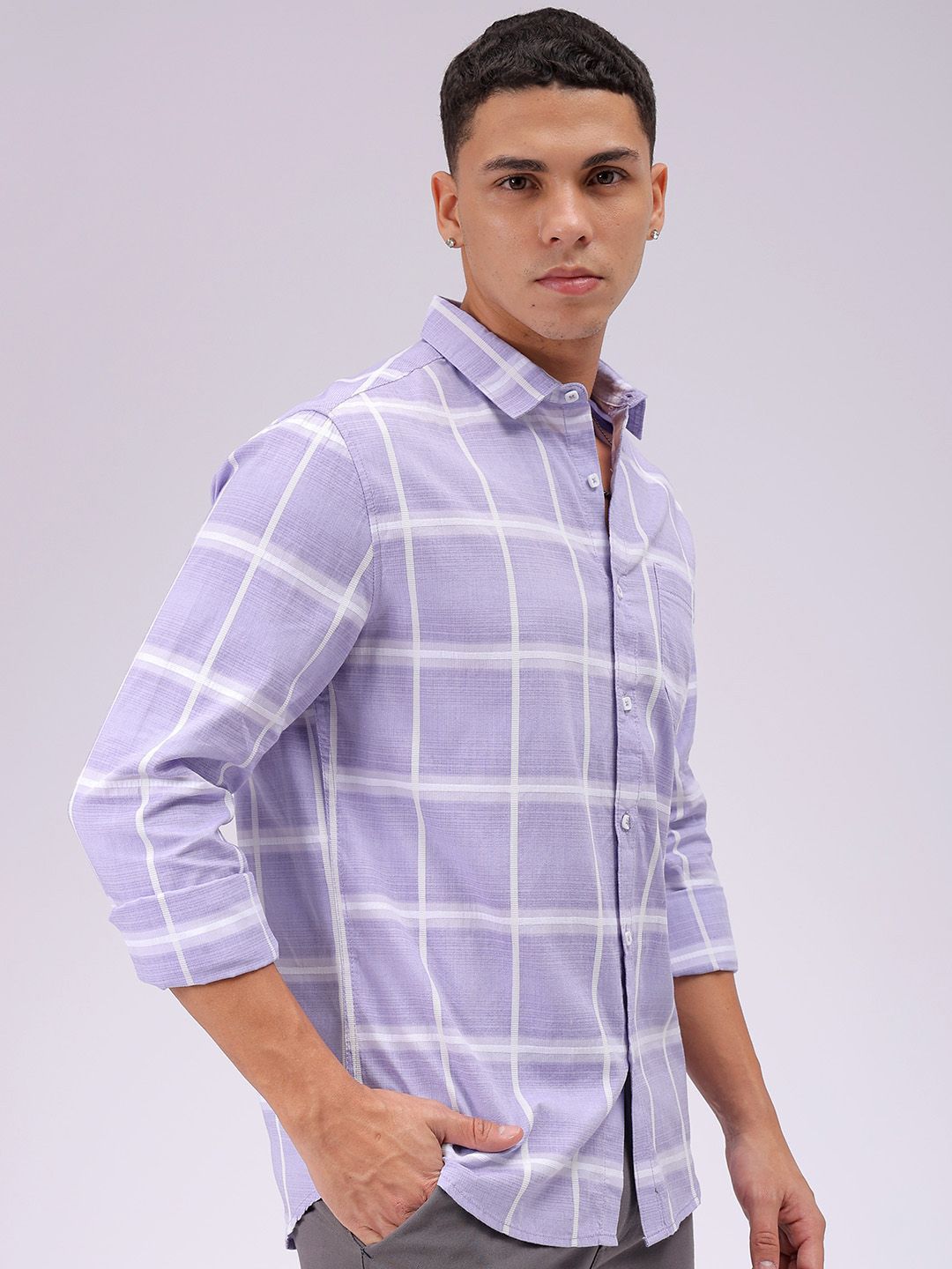 The Indian Garage Co Men Cutaway Collar Checked Cotton Slim Fit Casual Shirt