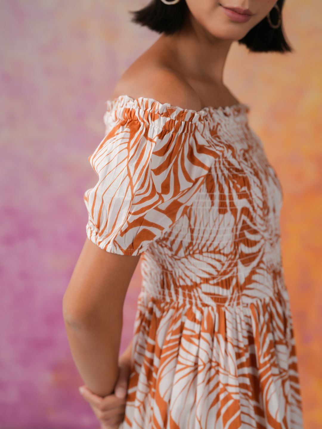 Sanskrutihomes Wanita Bercetak Kapas Bercetak Fit & Flare Dress