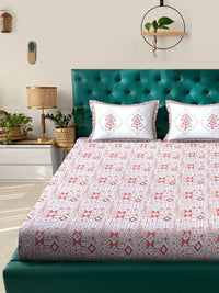 Myntra Elegant Homes White & Red Geometric 400 TC Cotton Set Cadar King 2.70 m x 2.70 m
