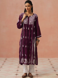 House of Chikankari Women Embroidered Chikankari Chanderi Silk Kurta