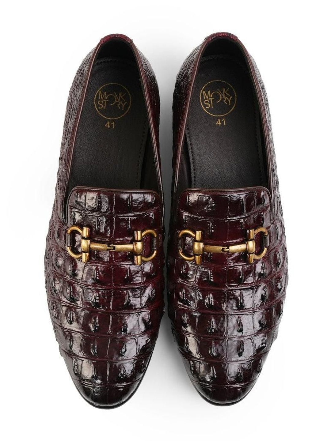 MONKSTORY Men Horsebit Exotic Scale Textured Slip-Ons Formal Shoes