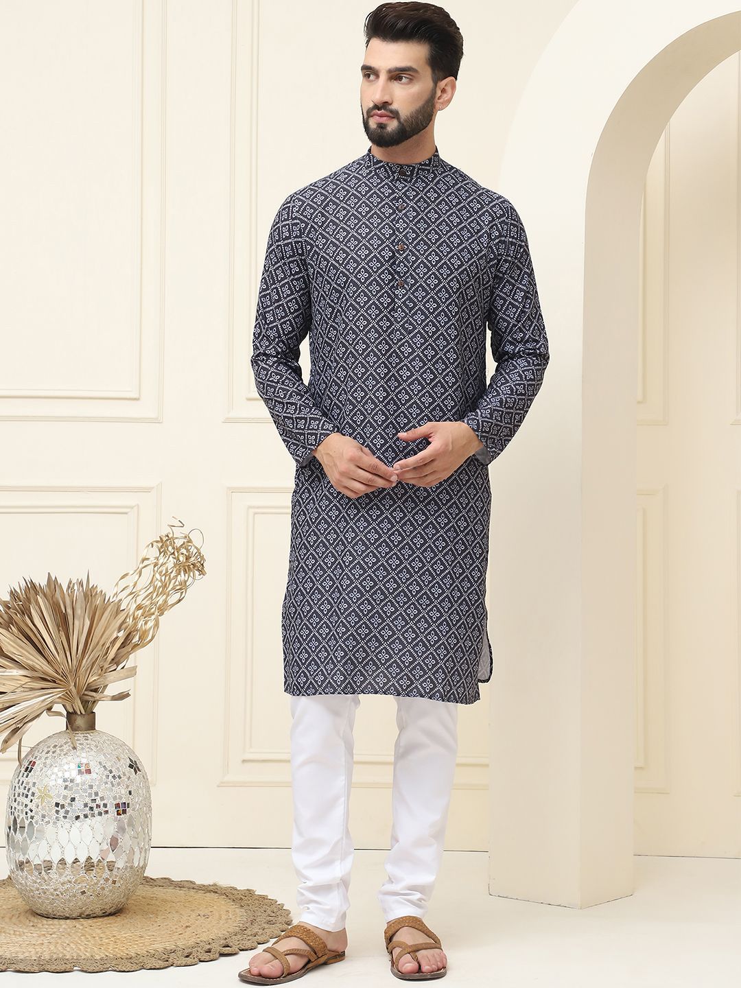 SOJANYA Motif Etnik Bercetak Kurta Kapas Tulen Biasa Dengan Pijama