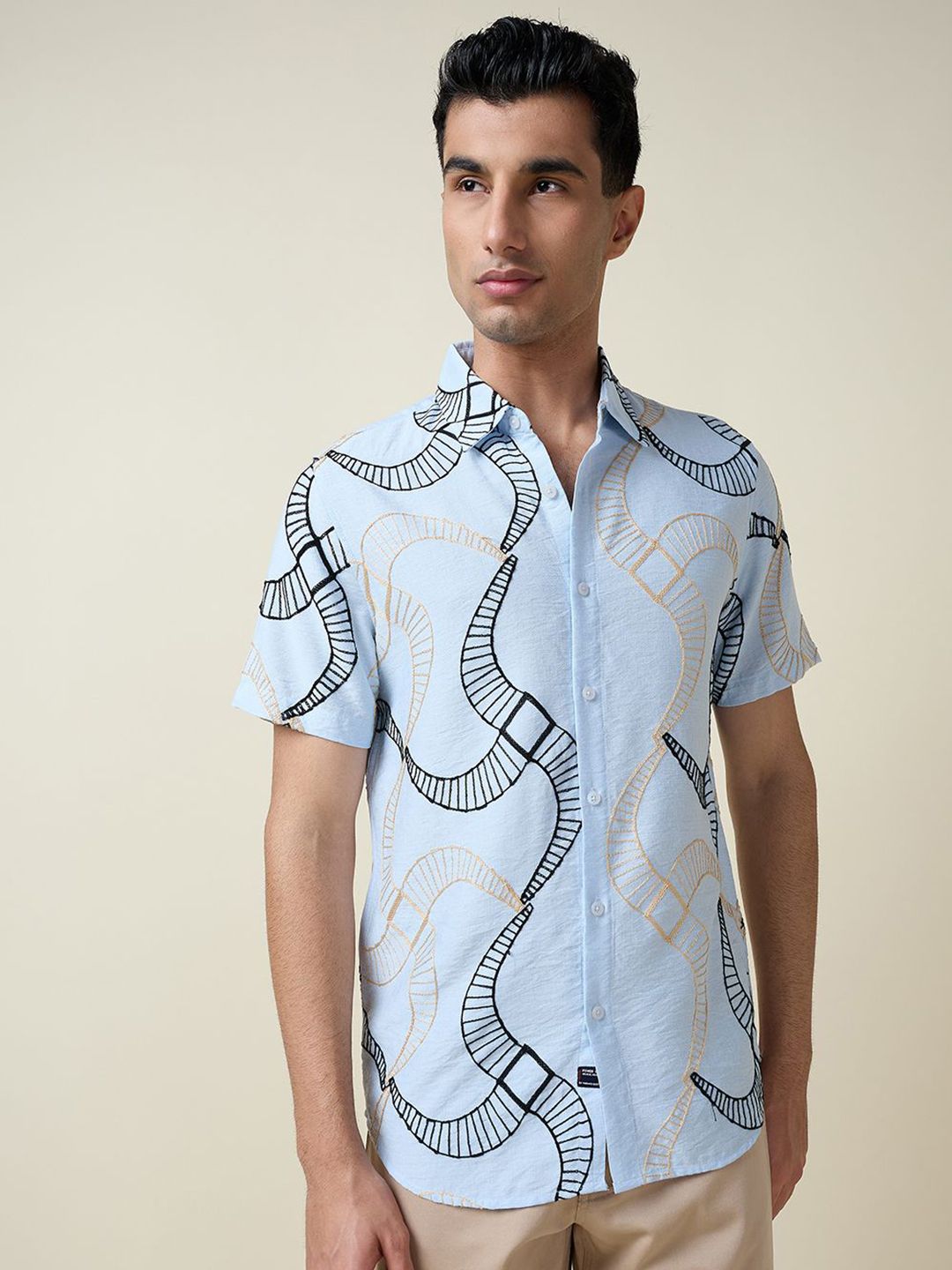 Thomas Scott Men Embroidered Regular Fit Casual Shirt