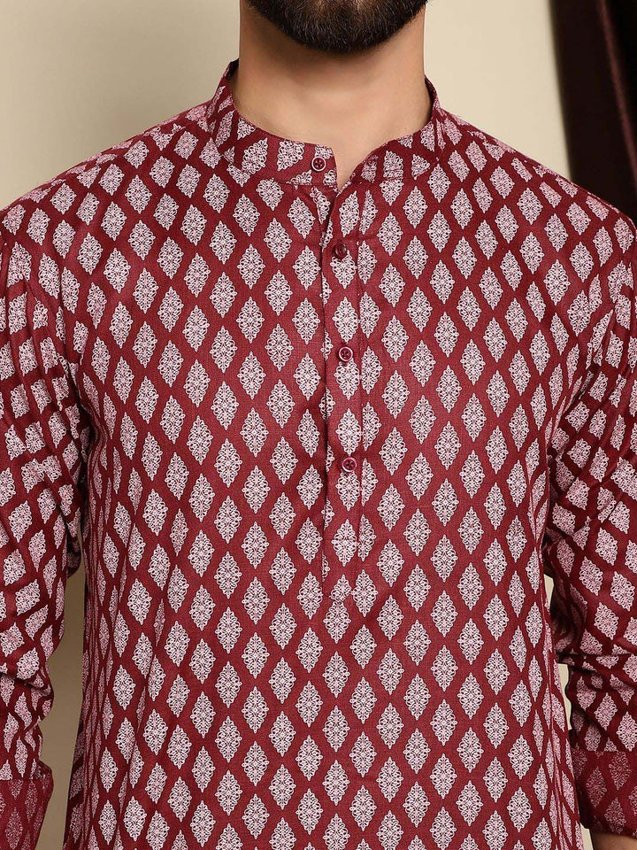 Anouk Maroon Etnik Motif Bercetak Cotton Linen Kurta Pendek