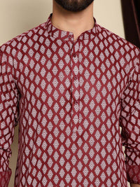 Anouk Maroon Etnik Motif Bercetak Cotton Linen Kurta Pendek