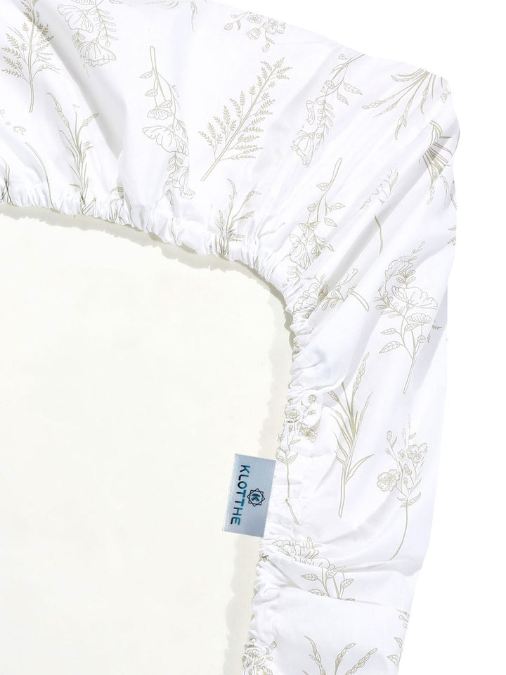 KLOTTHE White Floral Dilengkapi 400 TC Kapas Tulen Cadar Super King Dengan 2 Sarung Bantal