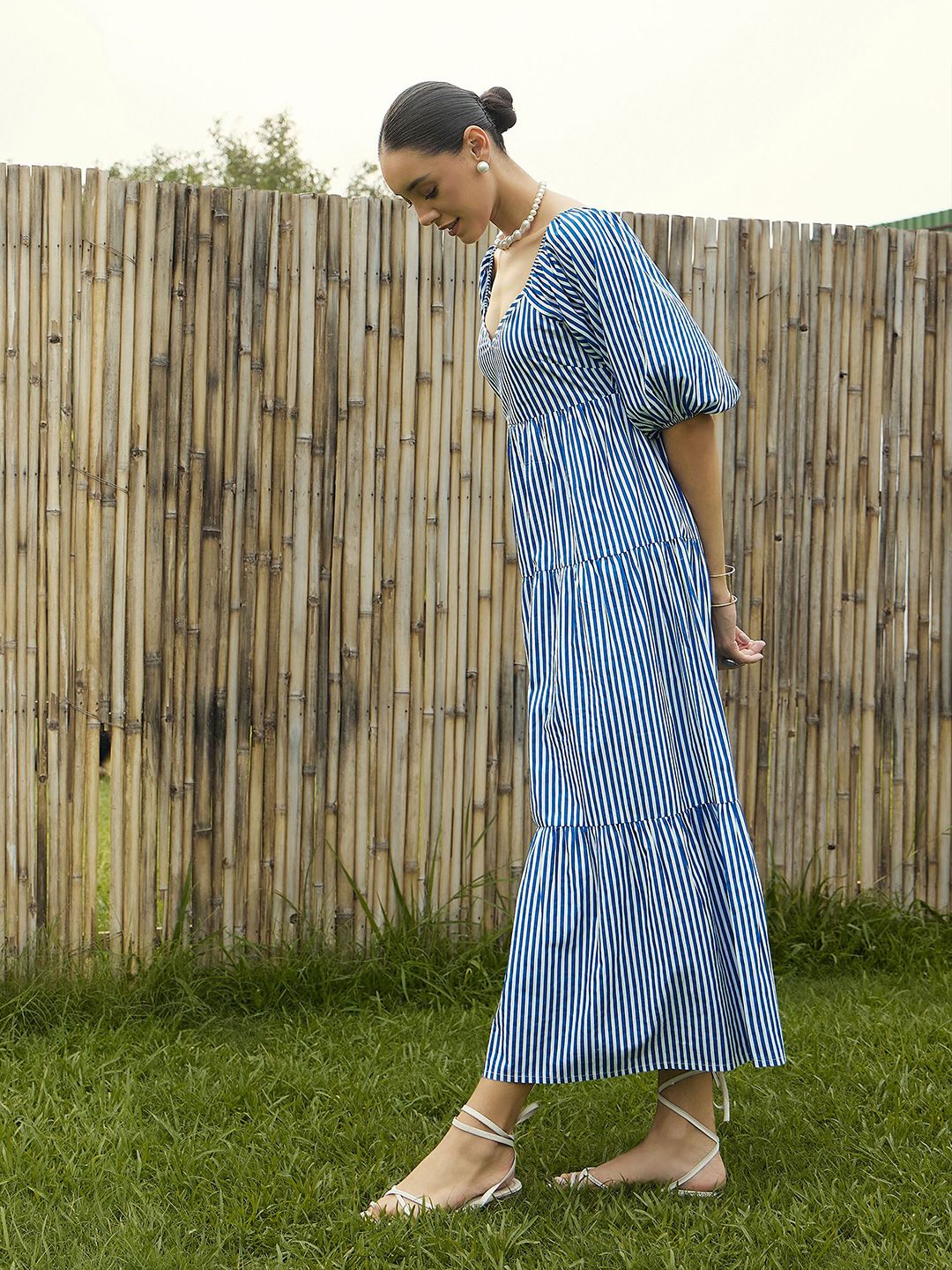 Pink Paprika by SASSAFRAS Women Striped Cotton Maxi Dress