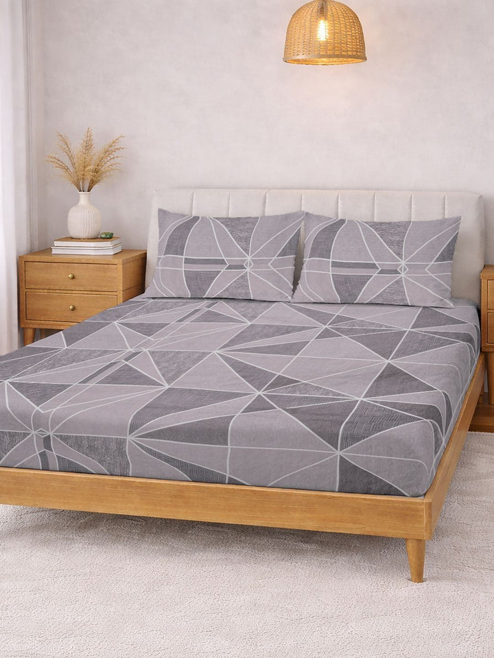 Myntra Elegant Homes Grey Geometric 300 TC Double Bedsheet With 2 Pillow Cover 98''x 88''