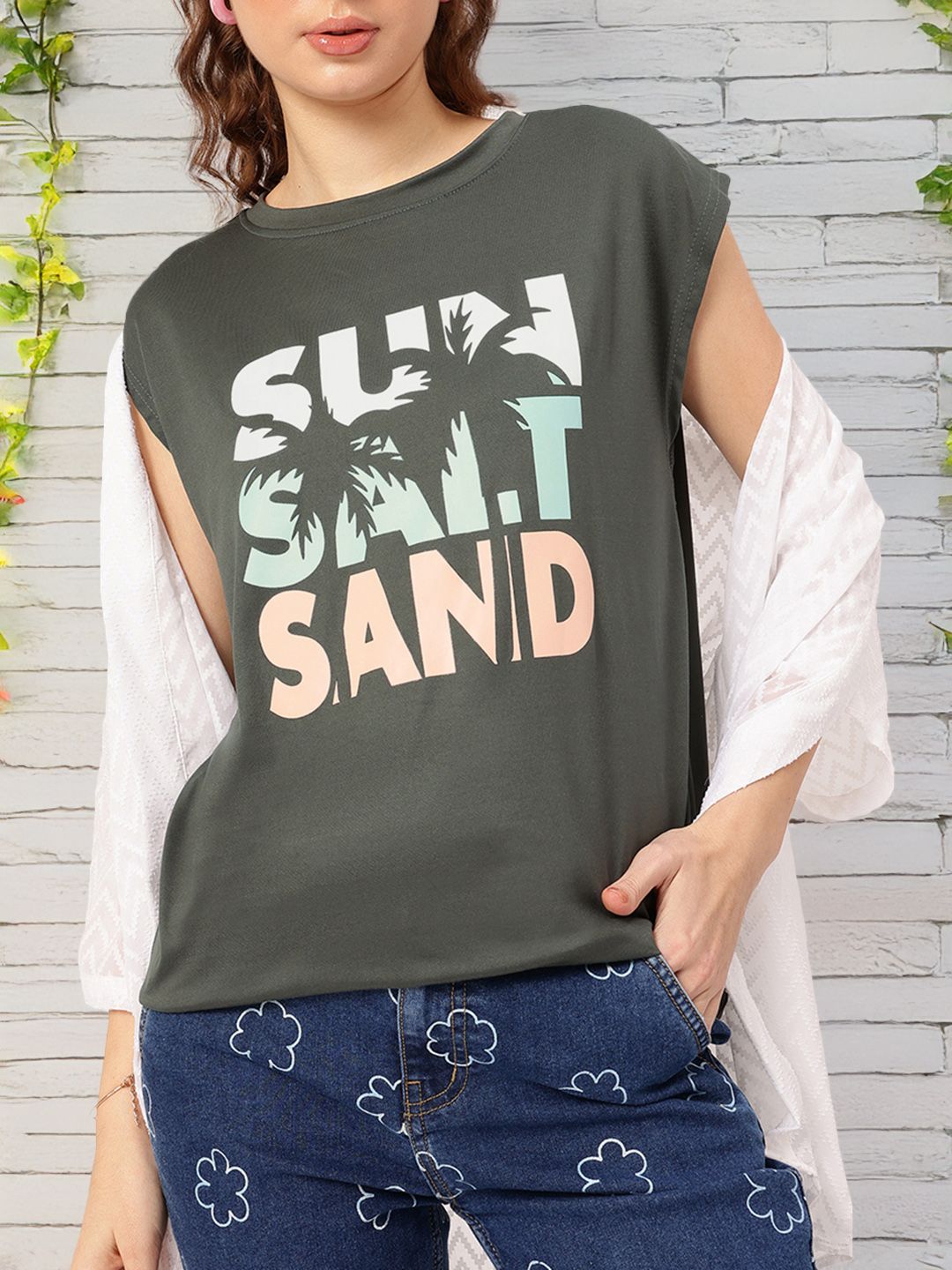 DressBerry Beachy Vibes Printed Extended Sleeves Tee