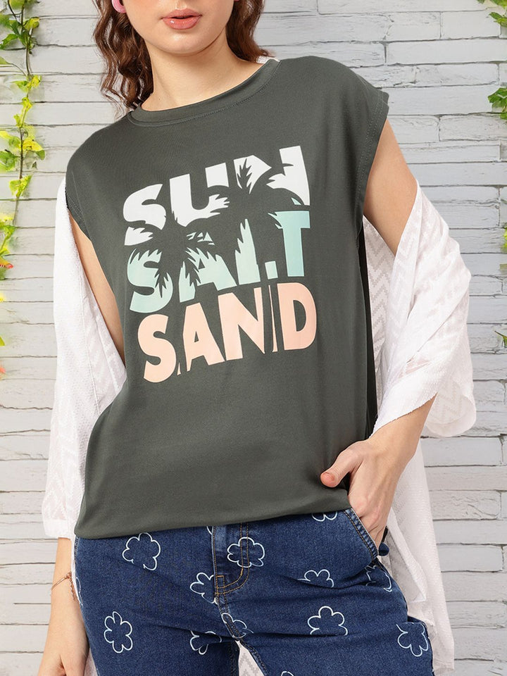 DressBerry Beachy Vibes Printed Extended Sleeves Tee