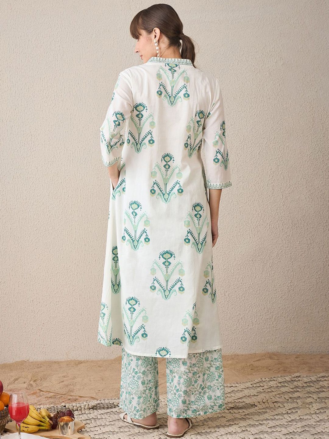 Indo Era Women Floral Printed Regular Sequinned Pure Cotton Kurta with Palazzos