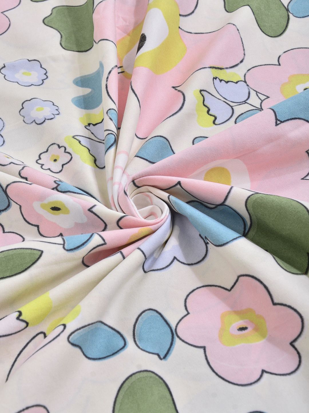 Aura White & Blue Floral Printed Set Cadar King 300 TC 2.5 m x 2.25 m