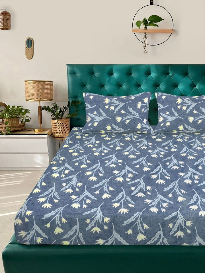 Aura Blue Floral Printed 300 TC Cadar Katil King 2.50 m X 2.25 m