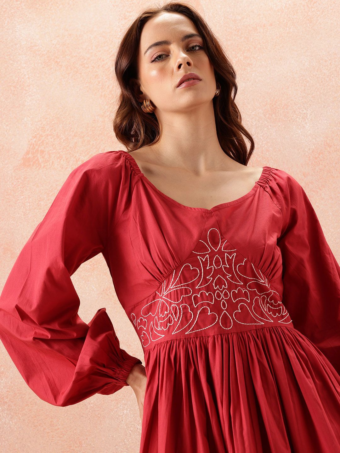 all about you Floral Embroidered Pure Cotton Fit & Flare Dress