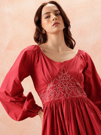 all about you Floral Embroidered Pure Cotton Fit & Flare Dress