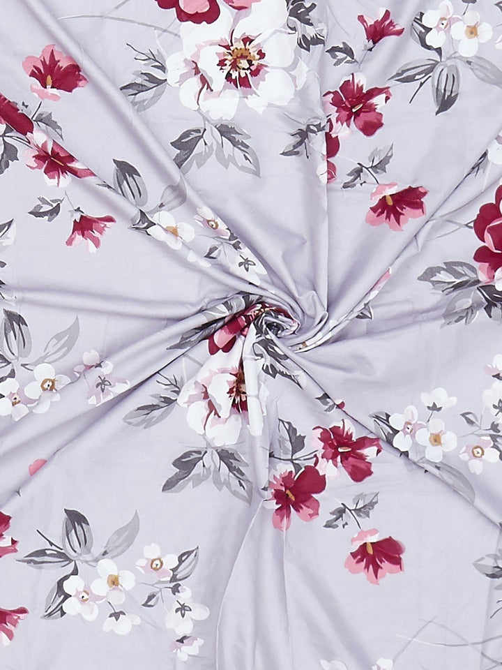 Monte Carlo Stanley Magenta & Grey Floral Printed 144 TC King Bedsheet Set 1.85 m x 1.95 m