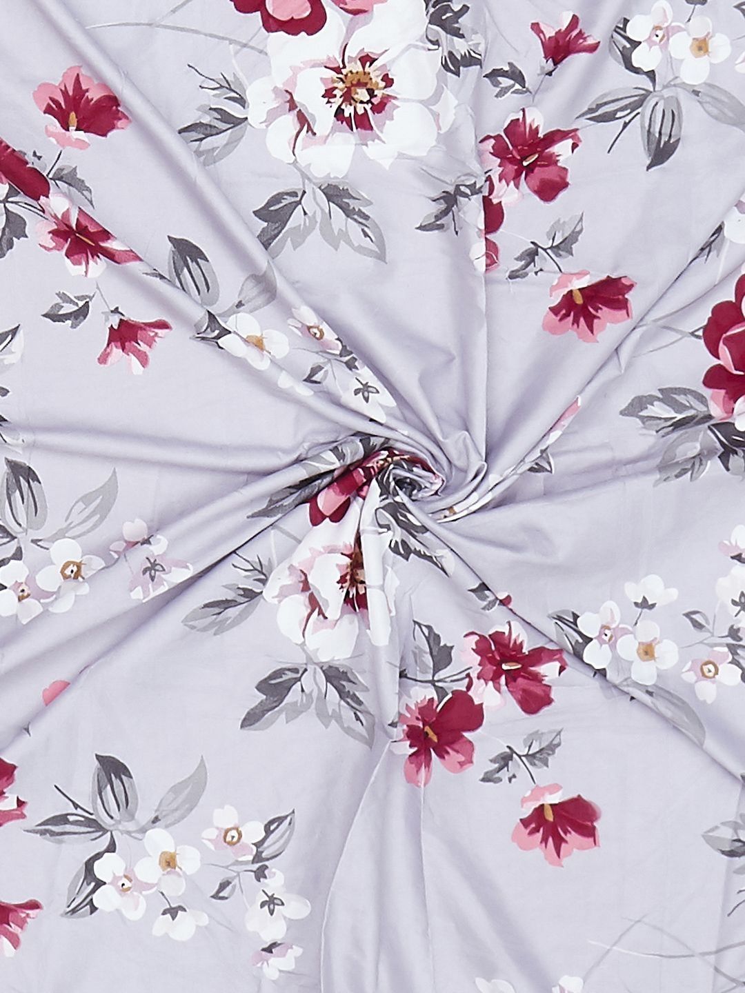 Monte Carlo Stanley Magenta & Grey Floral Printed 144 TC King Bedsheet Set 1.85 m x 1.95 m