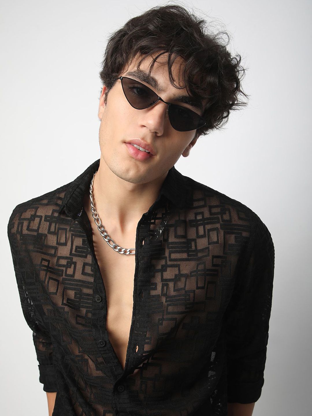 VASTRADO Men Classic Spread Collar Geometric Self Design Slim Fit Casual Shirt